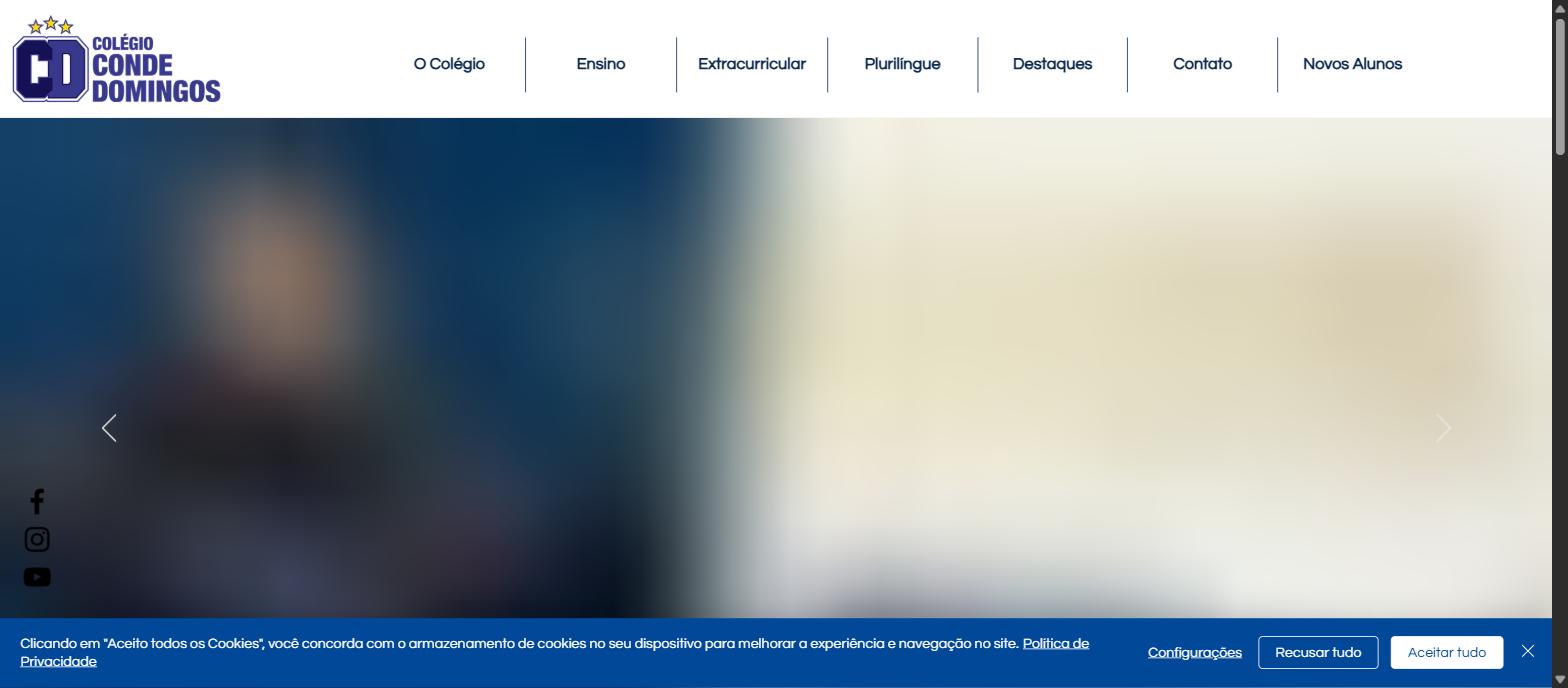 Captura da página inicial de colegiocondedomingos.com.br